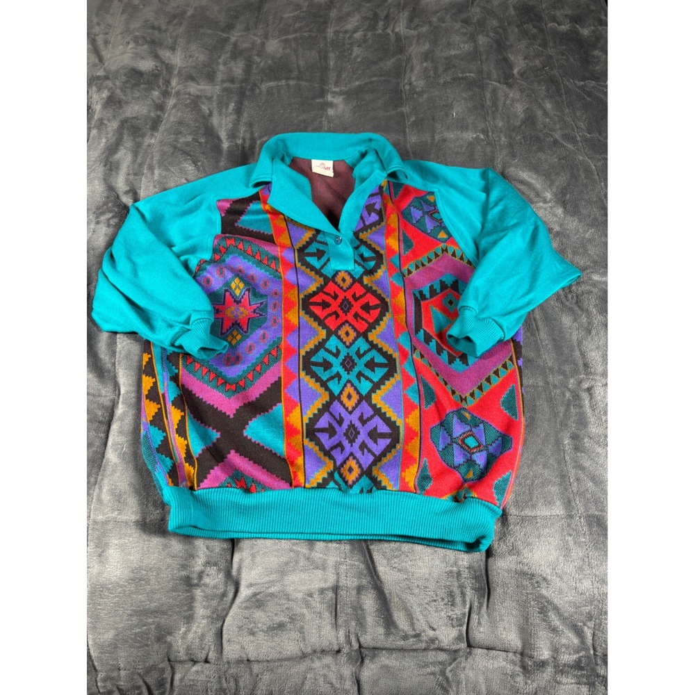 Graff Californiawear‎ Vintage Southwestern Geometric Pullover Teal Red Small USA